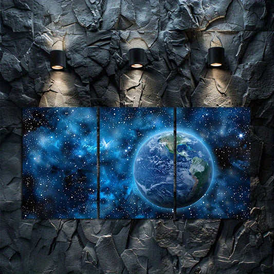 3pcs Panoramic Earth from Space Wall Art Set Canvas Framed 60x90cm - High Quality Print 100% Australian Made Wall Canvas Ready to Hang