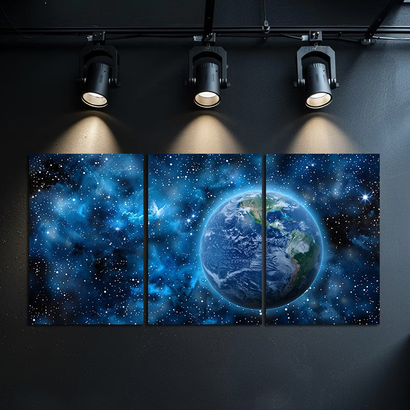 3pcs Panoramic Earth from Space Wall Art Set Canvas Framed 60x90cm - High Quality Print 100% Australian Made Wall Canvas Ready to Hang