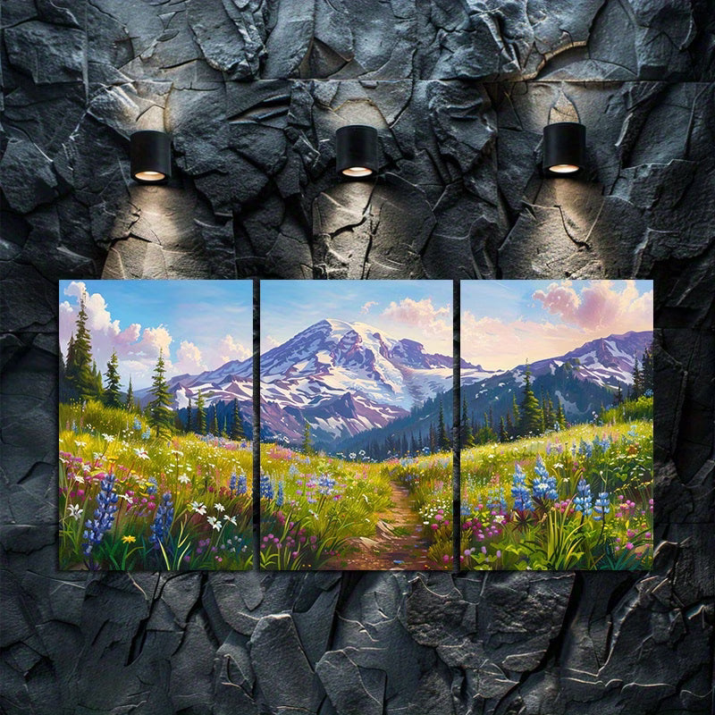 3pcs Mount Rainier Panoramic Nature View Wall Art Set Canvas Framed 50x70cm - High Quality Print 100% Australian Made Wall Canvas Ready to Hang