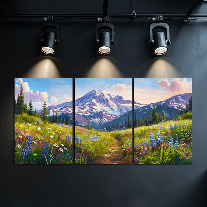 3pcs Mount Rainier Panoramic Nature View Wall Art Set Canvas Framed 40x60cm - High Quality Print 100% Australian Made Wall Canvas Ready to Hang