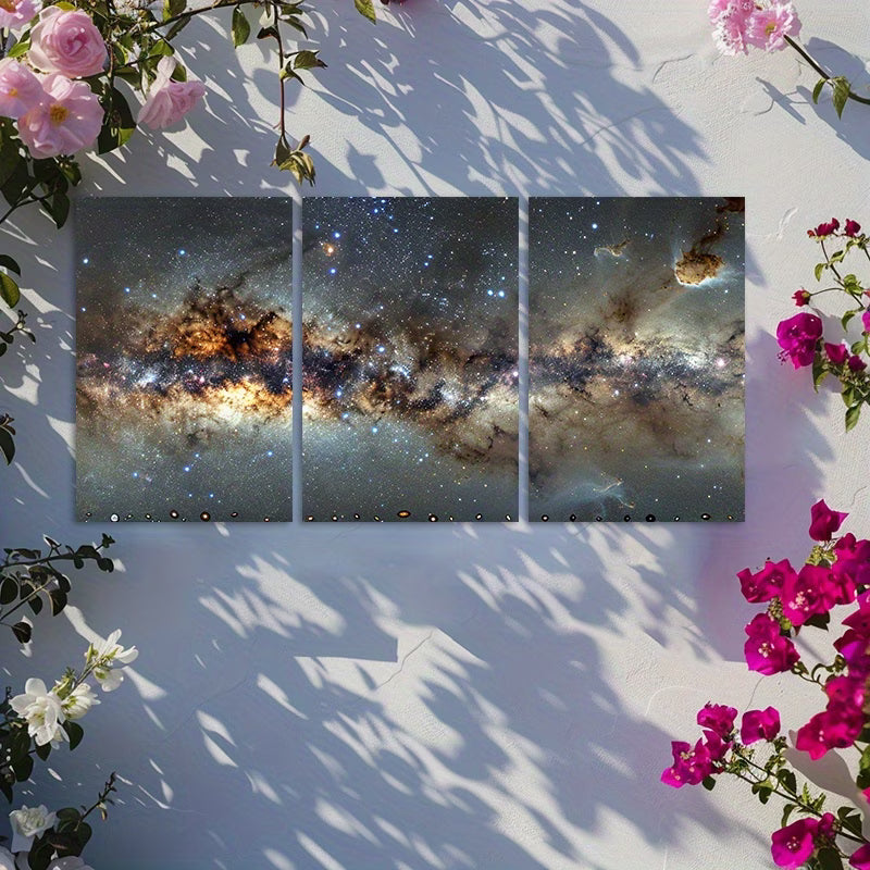 3pcs Panoramic Milky Way Galaxy Space Wall Art Set Canvas Framed 50x70cm - High Quality Print 100% Australian Made Wall Canvas Ready to Hang