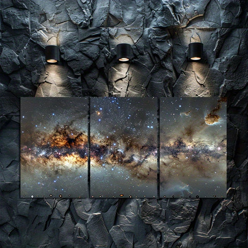 3pcs Panoramic Milky Way Galaxy Space Wall Art Set Canvas Framed 40x60cm - High Quality Print 100% Australian Made Wall Canvas Ready to Hang