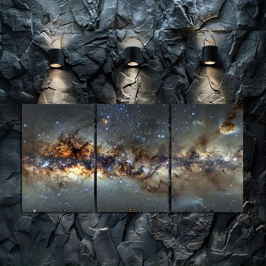 3pcs Panoramic Milky Way Galaxy Space Wall Art Set Canvas Framed 50x70cm - High Quality Print 100% Australian Made Wall Canvas Ready to Hang