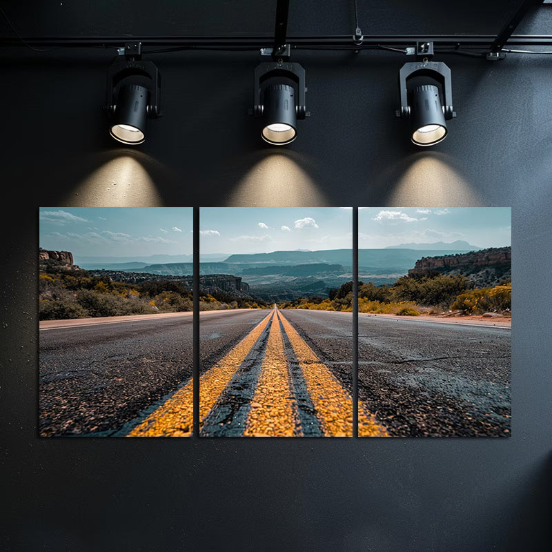 3pcs Desert Road Landscape Photograph Wall Art Set Canvas Framed 60x90cm - High Quality Print 100% Australian Made Wall Canvas Ready to Hang - Bella Home Decor