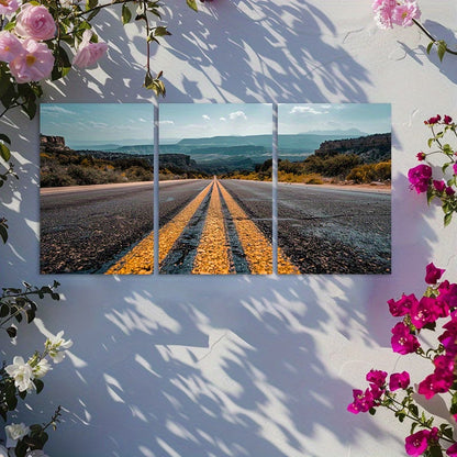 3pcs Desert Road Landscape Photograph Wall Art Set Canvas Framed 40x60cm - High Quality Print 100% Australian Made Wall Canvas Ready to Hang - Bella Home Decor