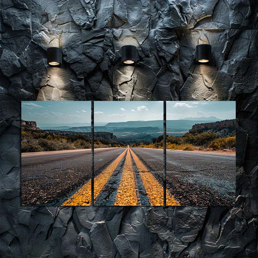 3pcs Desert Road Landscape Photograph Wall Art Set Canvas Framed 60x90cm - High Quality Print 100% Australian Made Wall Canvas Ready to Hang