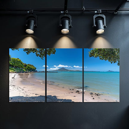 3pcs Tropical Beach & Mount Rangitoto Wall Art Set Canvas Framed 50x70cm - High Quality Print 100% Australian Made Wall Canvas Ready to Hang