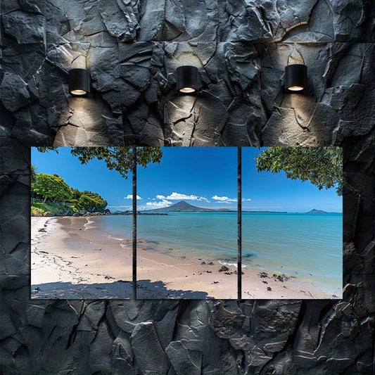 3pcs Tropical Beach & Mount Rangitoto Wall Art Set Canvas Framed 50x70cm - High Quality Print 100% Australian Made Wall Canvas Ready to Hang