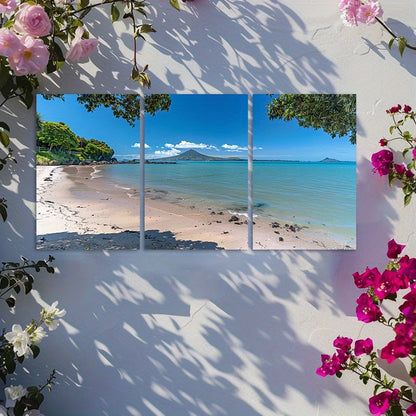 3pcs Tropical Beach & Mount Rangitoto Wall Art Set Canvas Framed 60x90cm - High Quality Print 100% Australian Made Wall Canvas Ready to Hang