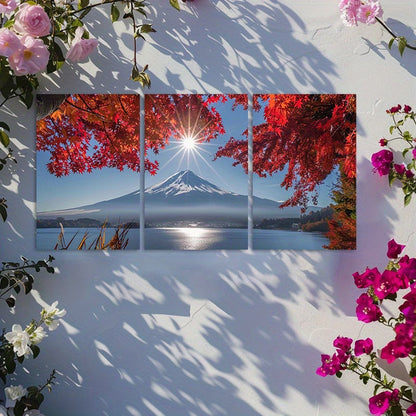 3pcs Mount Fuji with Red Maple Leaves Wall Art Set Canvas Framed 40x60cm - High Quality Print 100% Australian Made Wall Canvas Ready to Hang