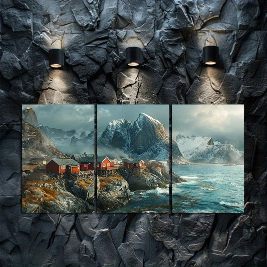3pcs Photograph of The Lofoten Islands in Norway Wall Art Set Canvas Framed 60x90cm - High Quality Print 100% Australian Made Wall Canvas Ready to Hang