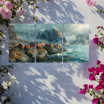 3pcs Photograph of The Lofoten Islands in Norway Wall Art Set Canvas Framed 60x90cm - High Quality Print 100% Australian Made Wall Canvas Ready to Hang