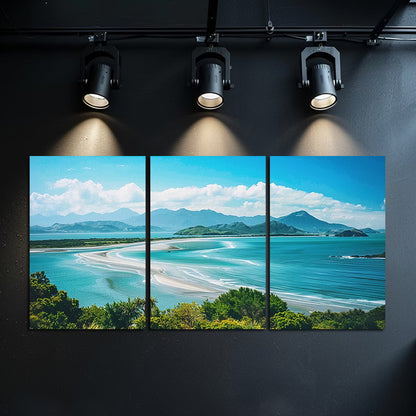 3pcs New Zealand Island Beach Scene Wall Art Set Canvas Framed 60x90cm - High Quality Print 100% Australian Made Wall Canvas Ready to Hang
