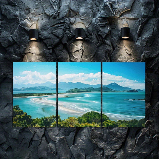 3pcs New Zealand Island Beach Scene Wall Art Set Canvas Framed 60x90cm - High Quality Print 100% Australian Made Wall Canvas Ready to Hang