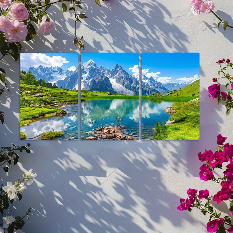 3pcs Mountain Lake Alpine Landscape Wall Art Set Canvas Framed 40x60cm - High Quality Print 100% Australian Made Wall Canvas Ready to Hang