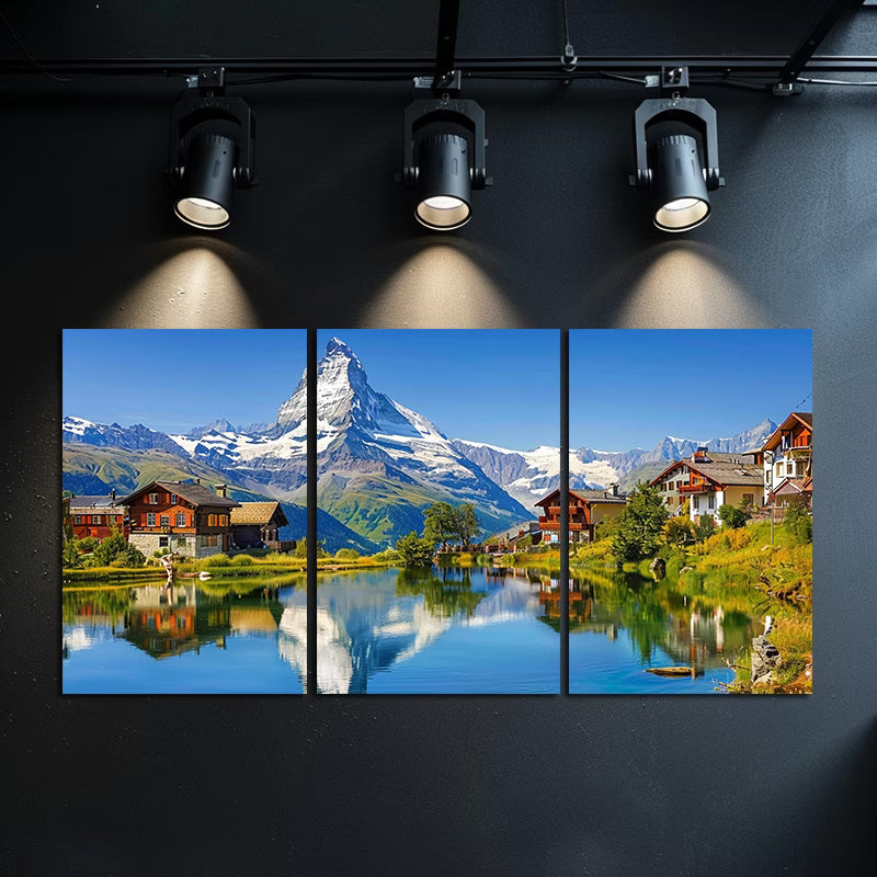 3pcs Swiss Alps Mountain Lake Scenery Landscape Wall Art Set Canvas Framed 40x60cm - High Quality Print 100% Australian Made Wall Canvas Ready to Hang