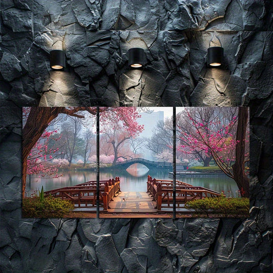 3pcs Japanese Garden Scene Wall Art Set Canvas Framed 60x90cm - High Quality Print 100% Australian Made Wall Canvas Ready to Hang