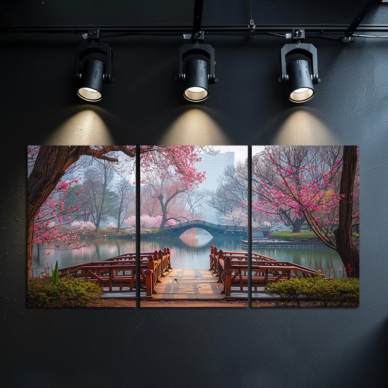 3pcs Japanese Garden Scene Wall Art Set Canvas Framed 40x60cm - High Quality Print 100% Australian Made Wall Canvas Ready to Hang