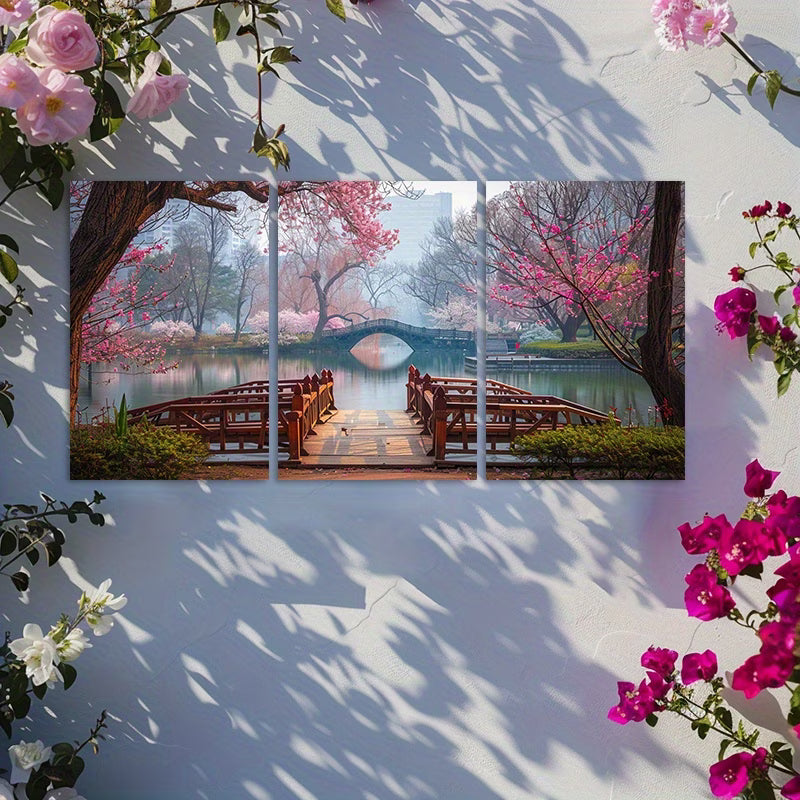3pcs Japanese Garden Scene Wall Art Set Canvas Framed 60x90cm - High Quality Print 100% Australian Made Wall Canvas Ready to Hang