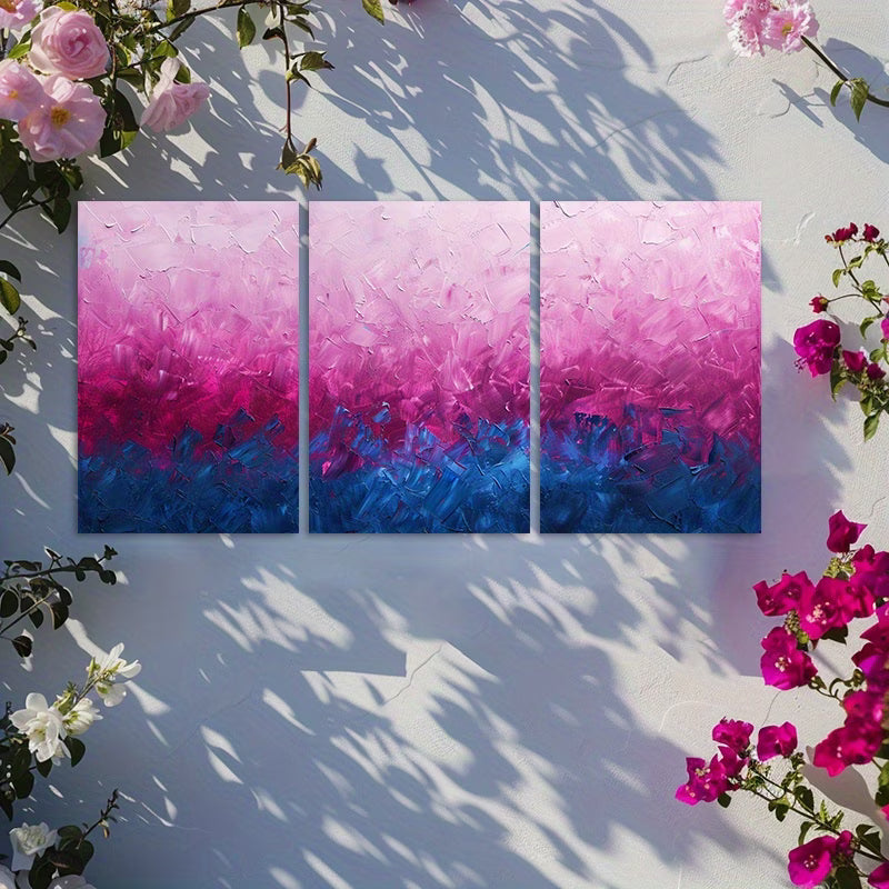 3pcs Pink and Blue Gradient Background Wall Art Set Canvas Framed 50x70cm - High Quality Print 100% Australian Made Wall Canvas Ready to Hang