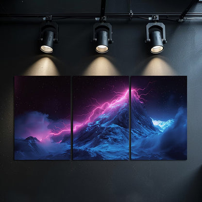 3pcs Pink Lightning Bolt & Ice-Covered Mountain Wall Art Set Canvas Framed 40x60cm - High Quality Print 100% Australian Made Wall Canvas Ready to Hang