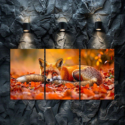 3pcs Charming Red Fox Autumn Scene Wall Art Set Canvas Framed 50x70cm - High Quality Print 100% Australian Made Wall Canvas Ready to Hang