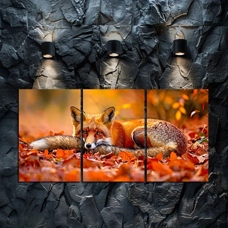 3pcs Charming Red Fox Autumn Scene Wall Art Set Canvas Framed 60x90cm - High Quality Print 100% Australian Made Wall Canvas Ready to Hang