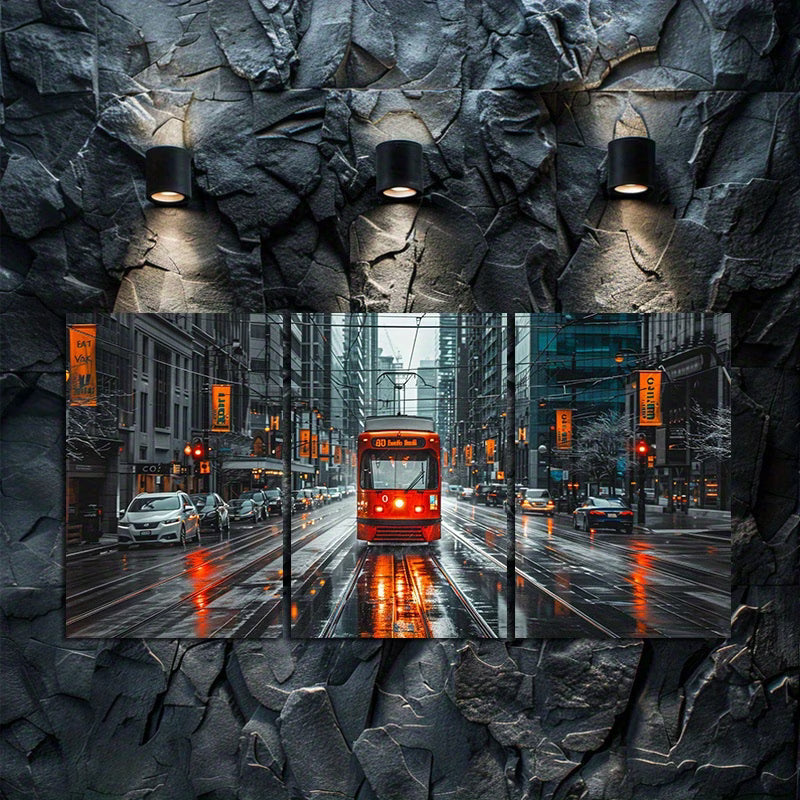 3pcs Toronto Streetcar Cityscape Wall Art Set Canvas Framed 60x90cm - High Quality Print 100% Australian Made Wall Canvas Ready to Hang