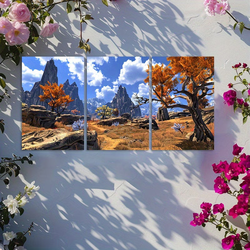 3pcs Elder Scrolls Online Landscape Game Scenery Wall Art Set Canvas Framed 60x90cm - High Quality Print 100% Australian Made Wall Canvas Ready to Hang