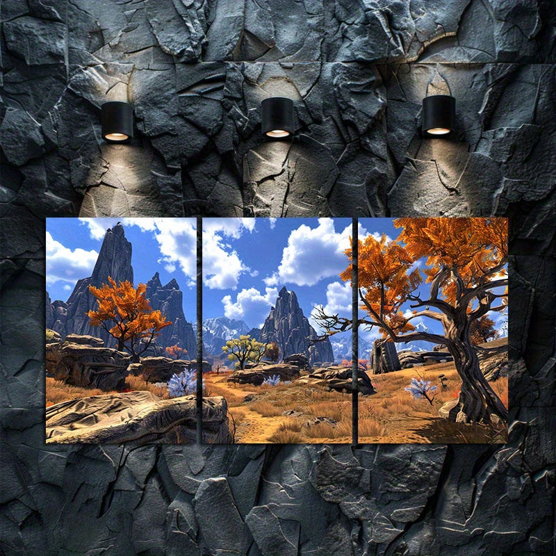 3pcs Elder Scrolls Online Landscape Game Scenery Wall Art Set Canvas Framed 50x70cm - High Quality Print 100% Australian Made Wall Canvas Ready to Hang