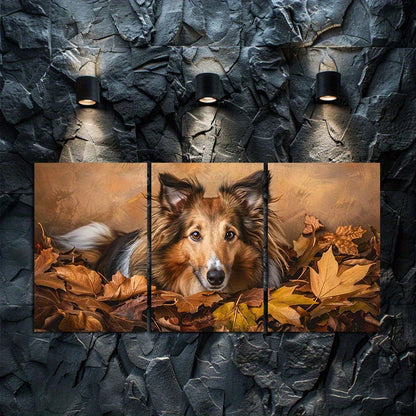 3pcs Shetland Sheepdog & Autumn Leaves Wall Art Set Canvas Framed 40x60cm - High Quality Print 100% Australian Made Wall Canvas Ready to Hang