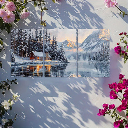 3pcs Scenic Lake Louise Winter Landscape Wall Art Set Canvas Framed 60x90cm - High Quality Print 100% Australian Made Wall Canvas Ready to Hang