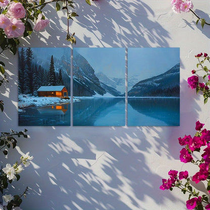 3pcs Charming Lake Moraine Cabin Wall Art Set Canvas Framed 40x60cm - High Quality Print 100% Australian Made Wall Canvas Ready to Hang - Bella Home Decor