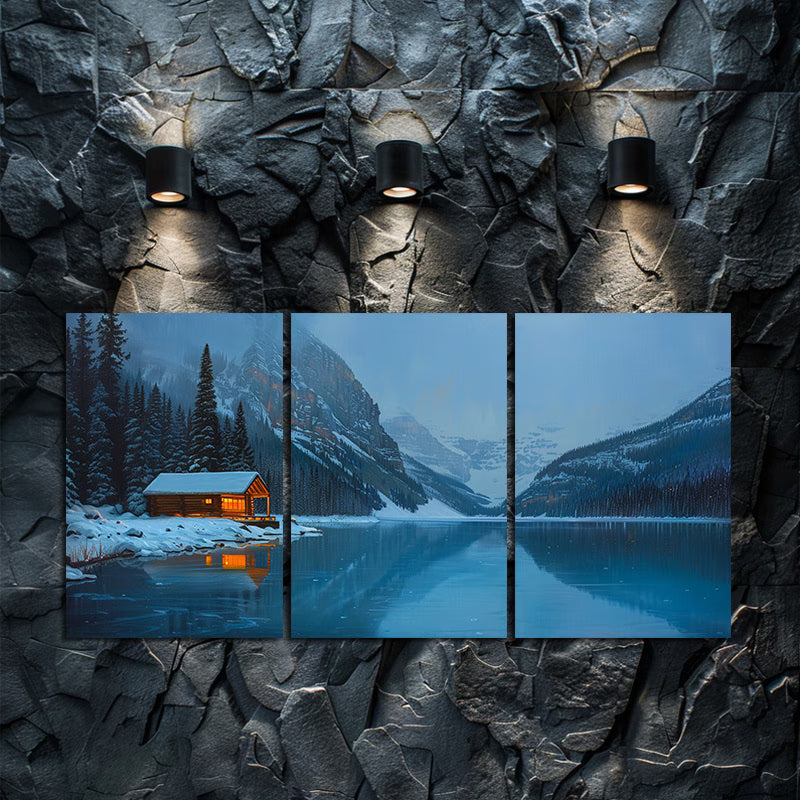 3pcs Charming Lake Moraine Cabin Wall Art Set Canvas Framed 40x60cm - High Quality Print 100% Australian Made Wall Canvas Ready to Hang - Bella Home Decor