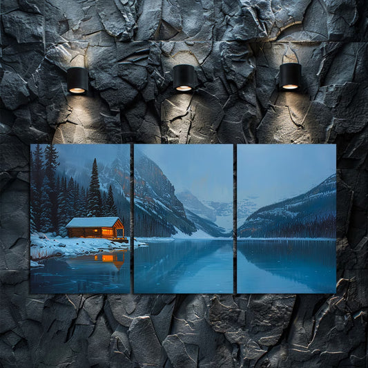 3pcs Charming Lake Moraine Cabin Wall Art Set Canvas Framed 60x90cm - High Quality Print 100% Australian Made Wall Canvas Ready to Hang