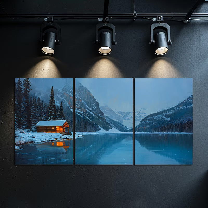 3pcs Charming Lake Moraine Cabin Wall Art Set Canvas Framed 40x60cm - High Quality Print 100% Australian Made Wall Canvas Ready to Hang - Bella Home Decor