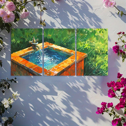 3pcs Small Square Water Tank with Orange Tiles Wall Art Set Canvas Framed 60x90cm - High Quality Print 100% Australian Made Wall Canvas Ready to Hang