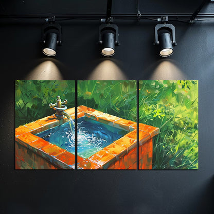 3pcs Small Square Water Tank with Orange Tiles Wall Art Set Canvas Framed 60x90cm - High Quality Print 100% Australian Made Wall Canvas Ready to Hang