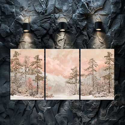 3pcs Snow-Covered Pine Forest Wall Art Set Canvas Framed 50x70cm - High Quality Print 100% Australian Made Wall Canvas Ready to Hang