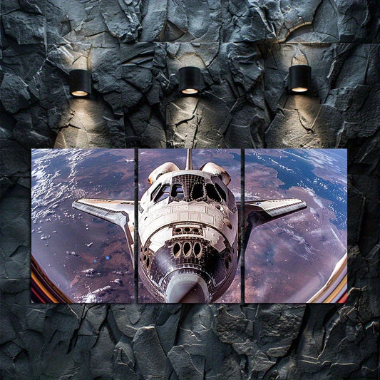 3pcs Space Shuttle Orbit Earth Astronaut's View Wall Art Set Canvas Framed 60x90cm - High Quality Print 100% Australian Made Wall Canvas Ready to Hang