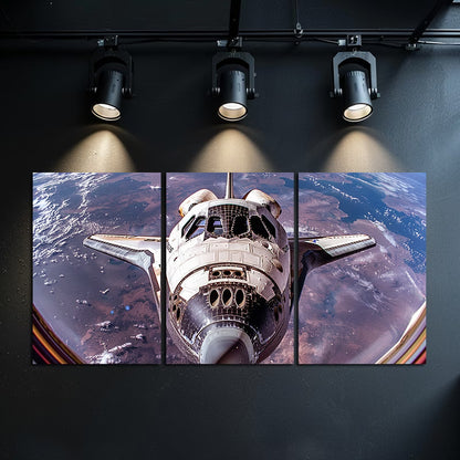 3pcs Space Shuttle Orbit Earth Astronaut's View Wall Art Set Canvas Framed 50x70cm - High Quality Print 100% Australian Made Wall Canvas Ready to Hang