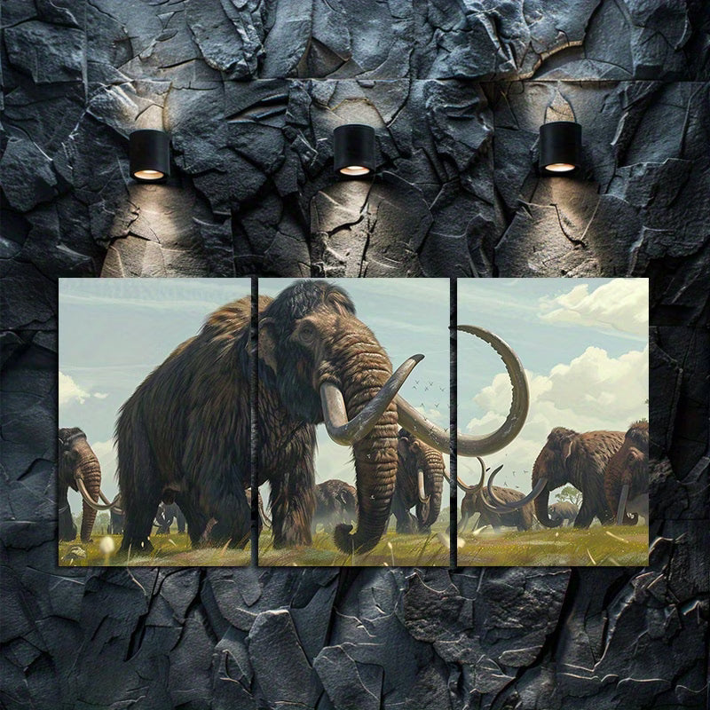 3pcs Mammoth Migration Wall Art Set Canvas Framed 60x90cm - High Quality Print 100% Australian Made Wall Canvas Ready to Hang