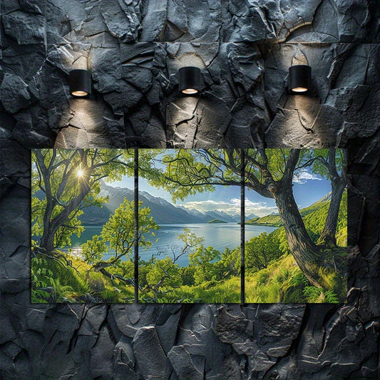 3pcs Landscape of Lake Wakatipu, New Zealand Wall Art Set Canvas Framed 50x70cm - High Quality Print 100% Australian Made Wall Canvas Ready to Hang