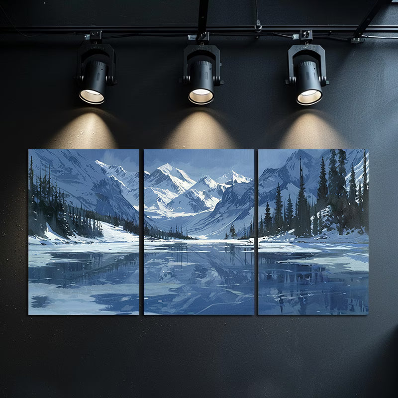 3pcs Frozen Lake At Almaty in Kyrgyzstan Wall Art Set Canvas Framed 50x70cm - High Quality Print 100% Australian Made Wall Canvas Ready to Hang