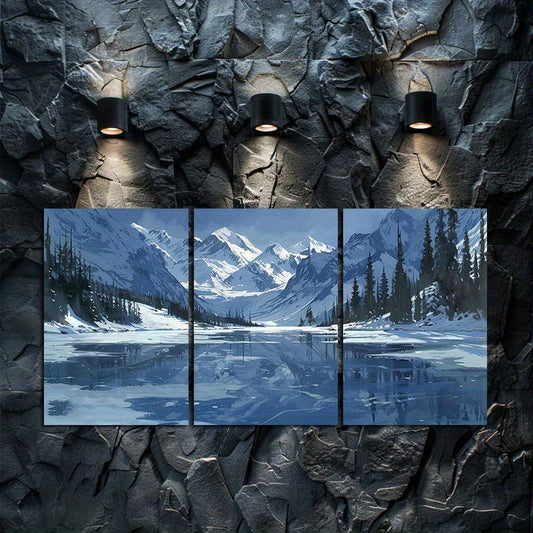 3pcs Frozen Lake At Almaty in Kyrgyzstan Wall Art Set Canvas Framed 40x60cm - High Quality Print 100% Australian Made Wall Canvas Ready to Hang