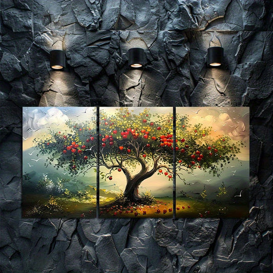 3pcs Apple Tree Paintings Nature Scene Wall Art Set Canvas Framed 50x70cm - High Quality Print 100% Australian Made Wall Canvas Ready to Hang