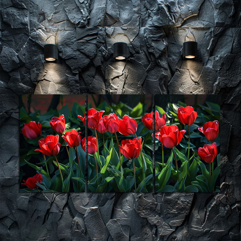 3pcs Vibrant Display of Red Tulips in Full Bloom Wall Art Set Canvas Framed 40x60cm - High Quality Print 100% Australian Made Wall Canvas Ready to Hang