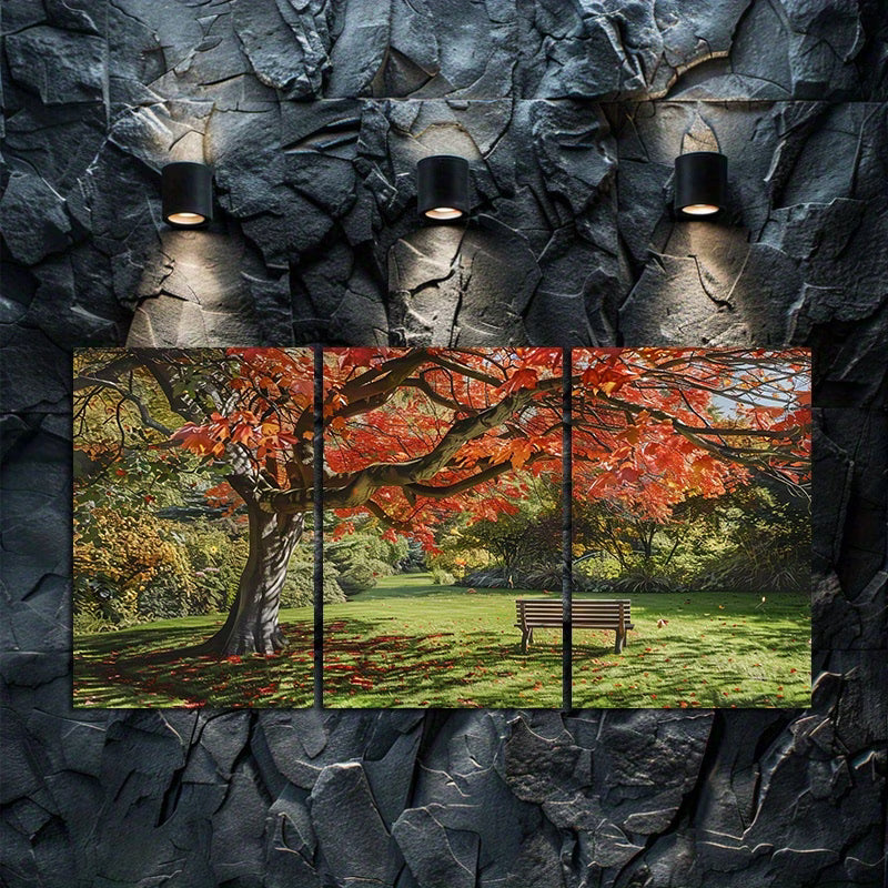 3pcs Vibrant Autumn Red Maple Tree Wall Art Set Canvas Framed 40x60cm - High Quality Print 100% Australian Made Wall Canvas Ready to Hang