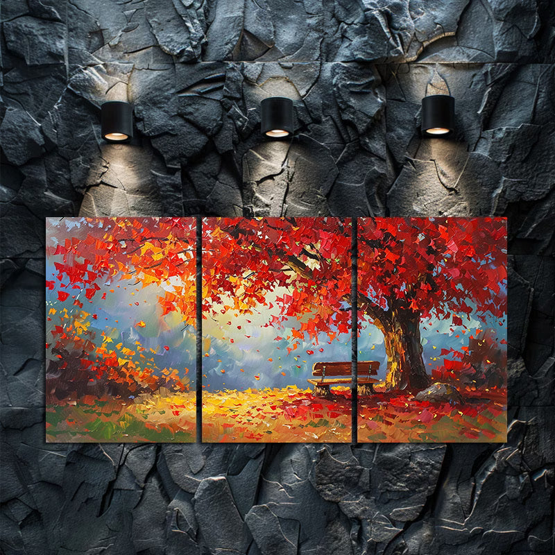 3pcs Autumn Maple Tree Fall Foliage Scene Wall Art Set Canvas Framed 40x60cm - High Quality Print 100% Australian Made Wall Canvas Ready to Hang