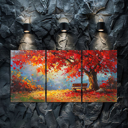 3pcs Autumn Maple Tree Fall Foliage Scene Wall Art Set Canvas Framed 40x60cm - High Quality Print 100% Australian Made Wall Canvas Ready to Hang